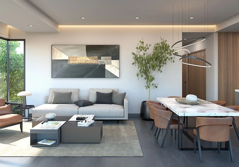 Sala - Comedor. Apartamentos en venta en AVVIA, Escazú, San José.