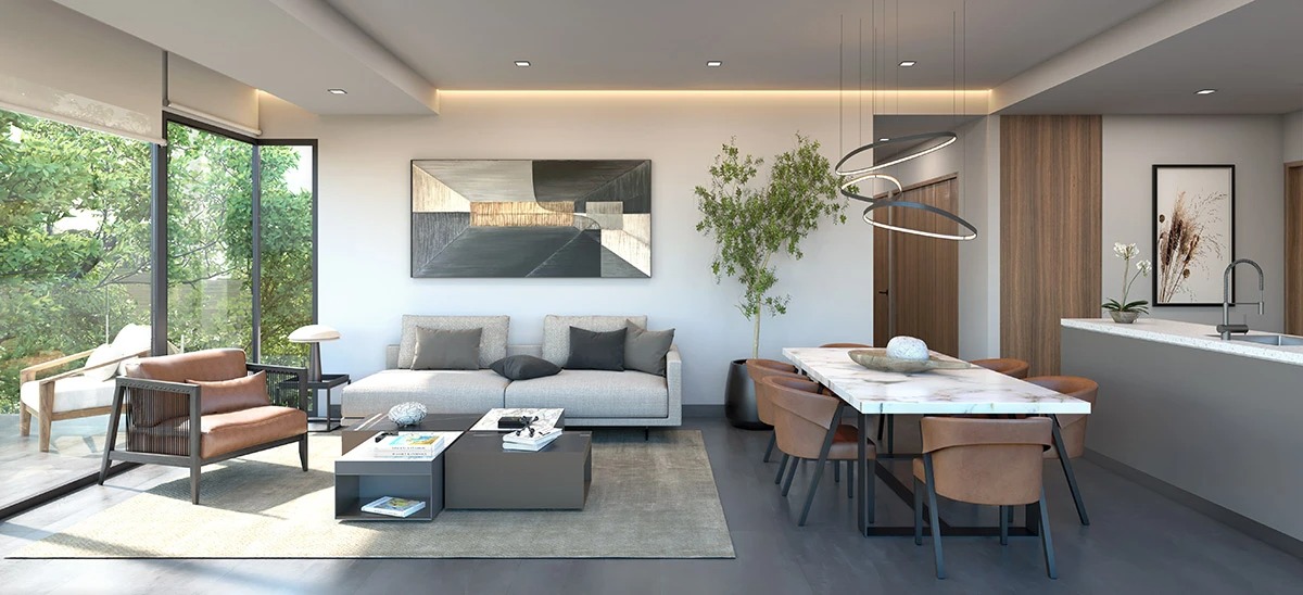 Sala - Comedor. Apartamentos en venta en AVVIA, Escazú, San José.